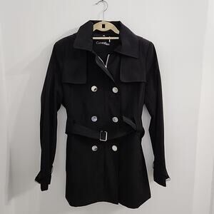 Calvin Klein Women's Hooded Belted Trench Raincoat Black Medium